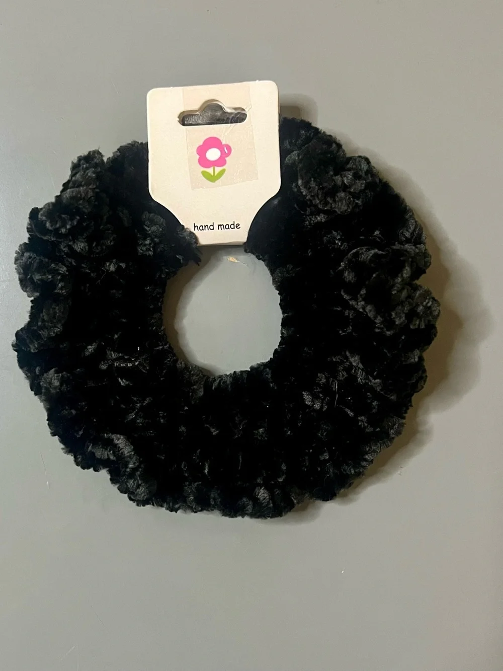 Set of 2 Black Velvet Crochet Scrunchies Handmade NWT Chenille Hair Ties